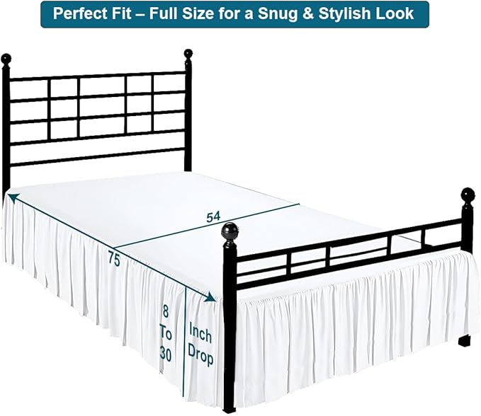 Shreem Linen Ruffled Bed Skirt with Split Corners, Gathered Style, 100% Microfiber, 16-Inch Drop, Dust Ruffle Bedskirt with Platform, Full-XXL, White