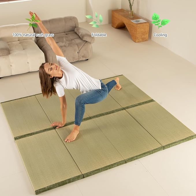 MustMat Tatami Mats Japanese Futon Mattress Portable Folding Mattress Japanese Floor Bed Rush Grass 35.4"x78.7"x1.2" (2 Piece Set)