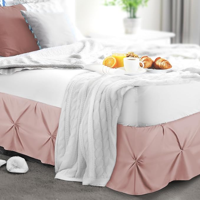 Nestl Blush Pink Bed Skirt King Size, Pinch Pleat King Bed Skirt, 14" Inch Drop King Bedskirt, Hotel Quality Blush Pink Bed Skirts, Premium Microfiber Bedskirt for King Bed, Blush Pink King Bed Skirt