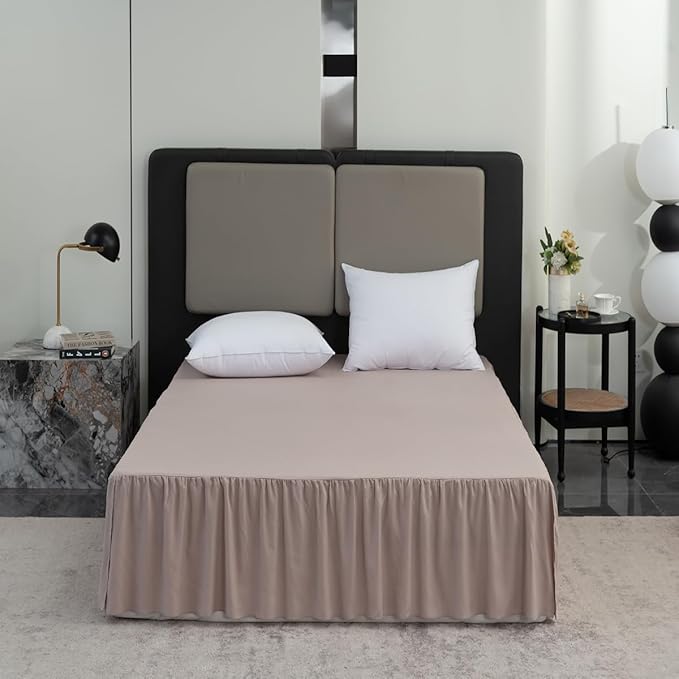 Bed Skirt King Size Ruffled Bed Skirt with Split Corners, 16 Inch Drop Dust Ruffle Bed Skirts with Platform, Khaki