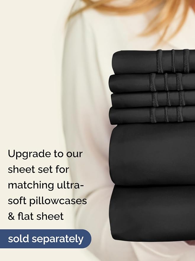 Extra Deep Cal King Fitted Sheet - Hotel Luxury Single Fitted Sheet Only - Easily Fits 18 inch to 24 inch Mattress - Ultra Soft, Wrinkle & Fade Free w/Extra Deep Pockets - Breathable & Comfy - Black