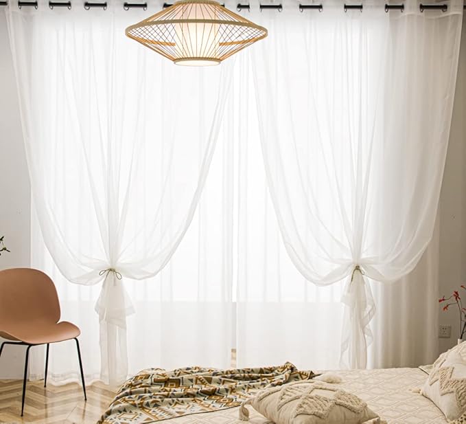 PI Sheer Window Curtains with Grommet Top, Ivory Light Sheer Curtain for Outdoor 2 Panels (W52 X L120, Ivory)