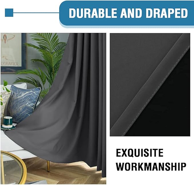 H.VERSAILTEX 100% Blackout Curtains for Bedroom Thermal Insulated Blackout Curtains 54 inch Length Heat and Full Light Blocking Curtains for Living Room with Black Liner 2 Panels, Charcoal Gray