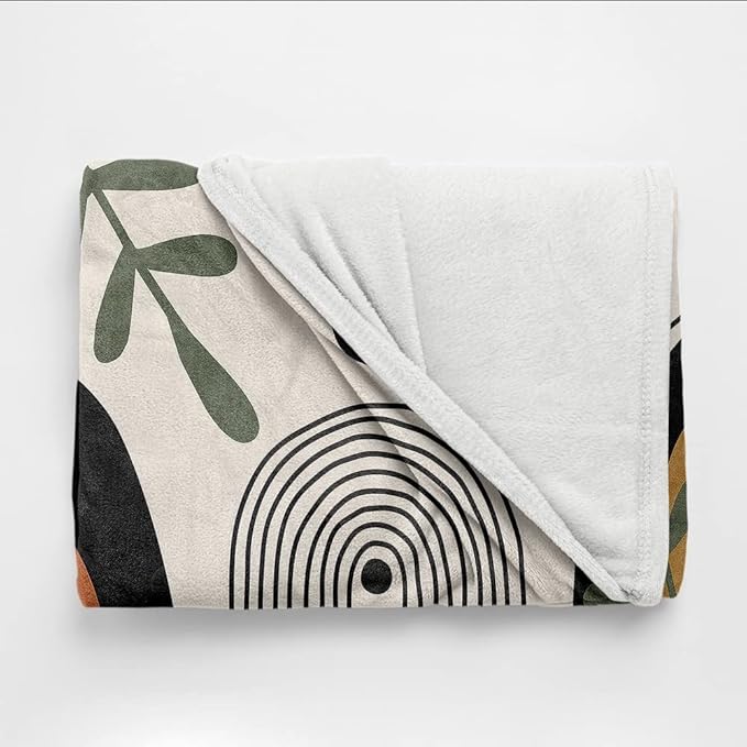 Abstract Modern Throw Blanket Boho Minimalist Mid Century Sun Aesthetic Soft Warm Bed Bedding Women Blankets for Couch Bedroom Sofa Office Cozy Flannel Blanket Orange Beige Black,60"X80"
