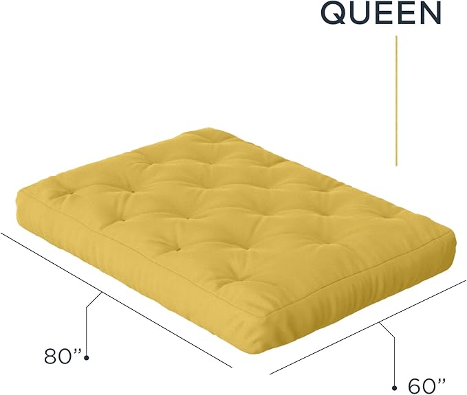 Royal Sleep Products by The Futon Factory 6 inch Foam Futon Mattress - Solid Mustard Cover - Queen Size - CertiPUR Certified Foams - Made in USA - Replacement Mattress - (Frame not Included)