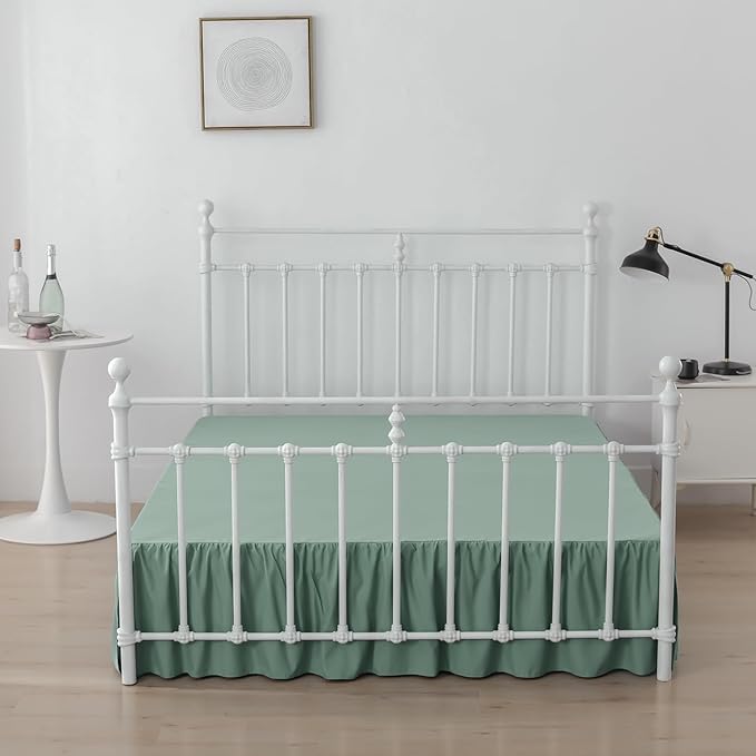 Bed Skirt Twin Size Ruffled Bed Skirt with Split Corners, 14 Inch Drop Dust Ruffle Bed Skirts with Platform, Sage Green, 14" Twin