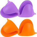 2 Pairs Mini Oven Gloves Silicone Heat Resistant Cooking Pinch Mitts Potholder for Kitchen Cooking & Baking (Purple and Orange)