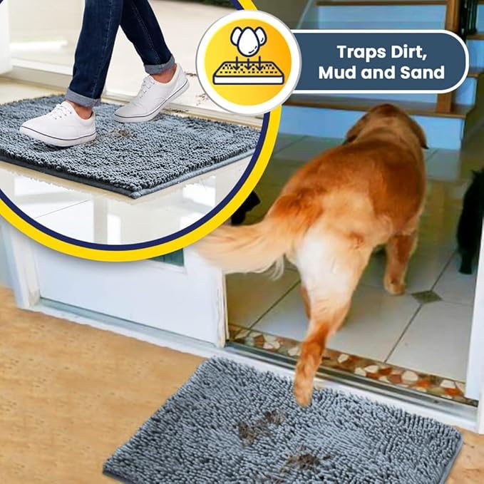 Muddy Mat® AS-SEEN-ON-TV Highly Absorbent Microfiber Door Mat and Pet Rug, Non Slip Thick Washable Area and Bath Mat Soft Chenille for Kitchen Bathroom Bedroom Indoor and Outdoor - Baby Blue 19"X30"