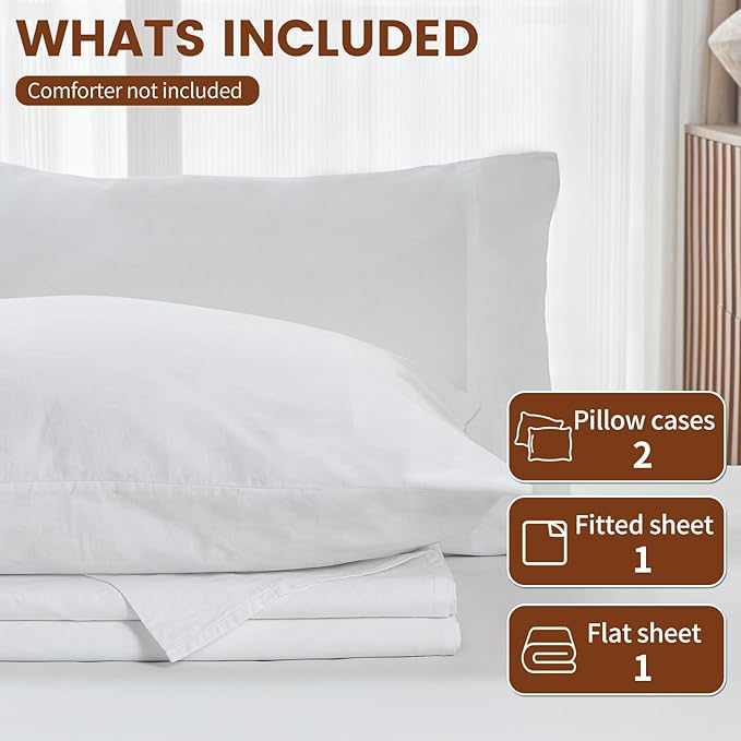 100% Linen Sheets California King Size,Breathable & Durable 4-Piece Bed Flax Sheet Set,Soft All-Season Bedding for Hot Sleepers 16" Deep Pocket Oeko-TEX Certified,（Cal King, White）