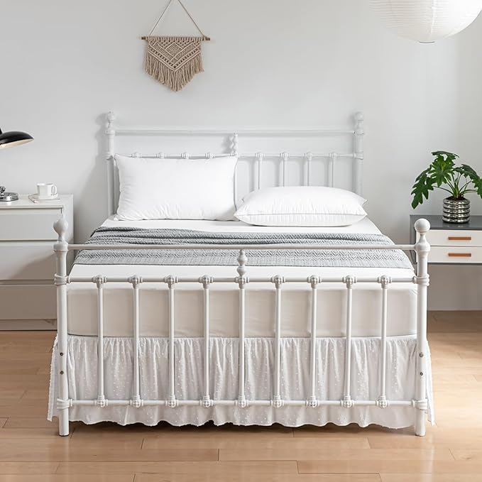 Tufted Dot Bed Skirt Twin Size,Ruffled Bed Skirt with Split Corners, Twin Bed Skirt 18 Inch Drop, Boho Twin Size Bed Skirt White for Ruffled Bed Skirt with Split Corners, Bed Skirt Twin Size