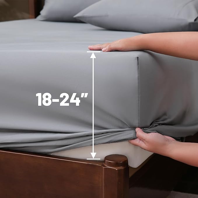 Extra Deep Pocket King Sheets 18-24 Inch 100% Egyptian Cotton 1000 Thread Count Sateen Weave Soft Breathable 4 Pieces（King，Grey）