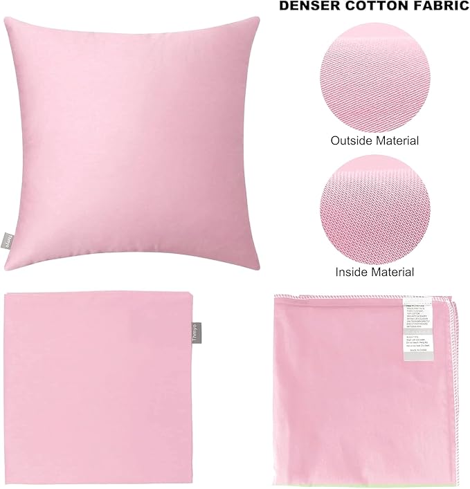 Thmyo 4-Pack 100% Cotton Comfortable Solid Decorative Throw Pillow Case Square Cushion Cover Pillowcases Sublimation Blank DIY Pillow Covers for Sofa(Only Covers, No Pillows)(18x18 inch/45x45cm,Pink)