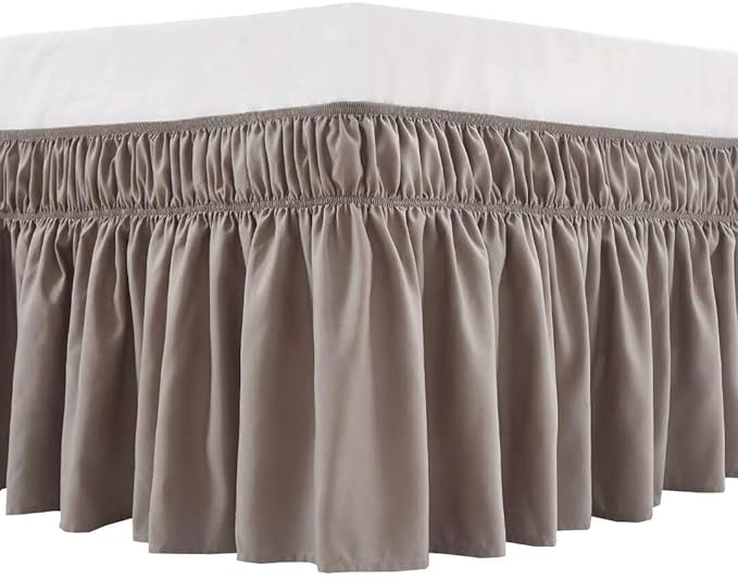 MEILA Wrap Around Bed Skirt Three Fabric Sides Elastic Dust Ruffled 18 Inch Tailored Drop,Easy to Install Fade Resistant-Taupe, Queen/King