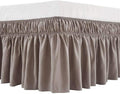 MEILA Wrap Around Bed Skirt Three Fabric Sides Elastic Dust Ruffled 24 Inch Tailored Drop,Easy to Install Fade Resistant-Taupe, Queen/King