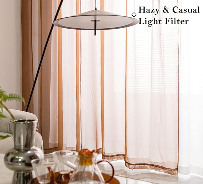 PI Borwn Sheer Curtains with Grommet,Airy Sheer Voile Light Filter Window Curtain for Living Room/Bedroom 2 Panels (W52 X L120, Brown)