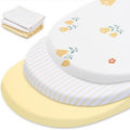 3 Pack Stretchy Bassinet Sheets - Universal Fit for Rectangle, Round, Oval, Hourglass Cradles & Moses Baskets - Soft Breathable Fitted Bassinet Sheets Set for Baby - Yellow & Flower
