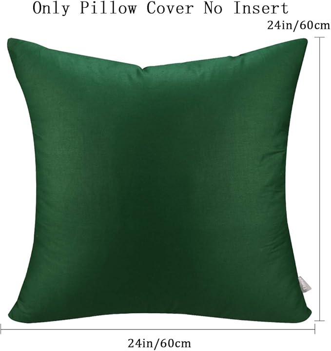 Thmyo 4-Pack 100% Cotton Comfortable Solid Decorative Throw Pillow Case Square Cushion Cover Sublimation Blank Pillow Covers DIY Throw Pillowcase for Sofa Couch(24x24 inch/ 60x60cm,Christmas Green)