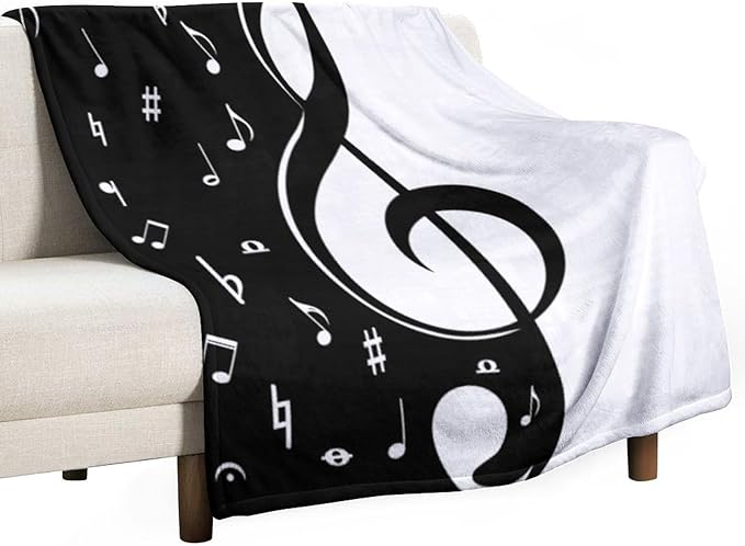 Music Blanket Abstract Funny Black White Music Note Art Printed Soft Cozy Lightweight Throw Blanket for Kids Girls Boys Women Bedroom Living Room Dorm Chair Sofa Travel 40x50in