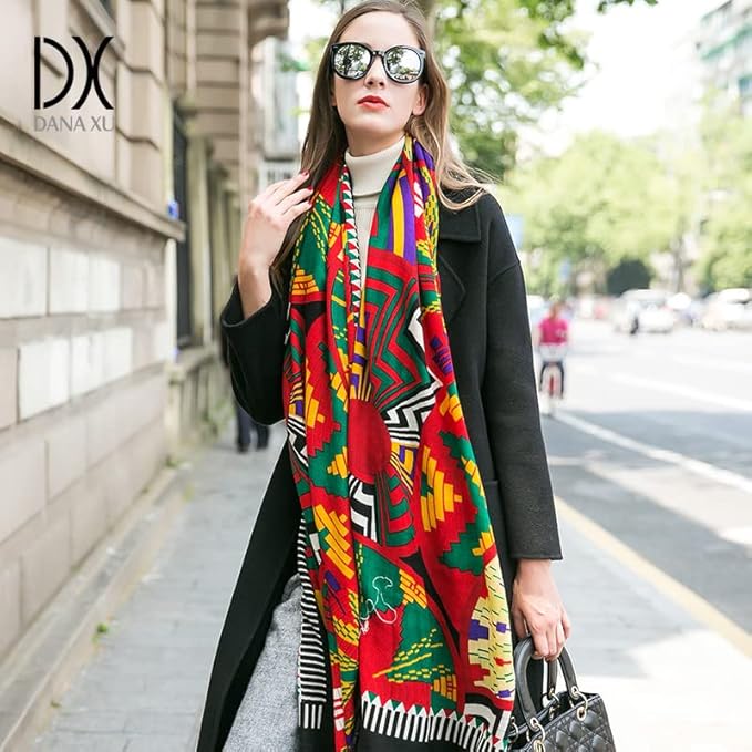 DANA XU 100% Merino Wool Extra Large Pashmina Blanket Travel Scarf Cashmere Wrap for Women Fall Winter Oversize Shawl Floral
