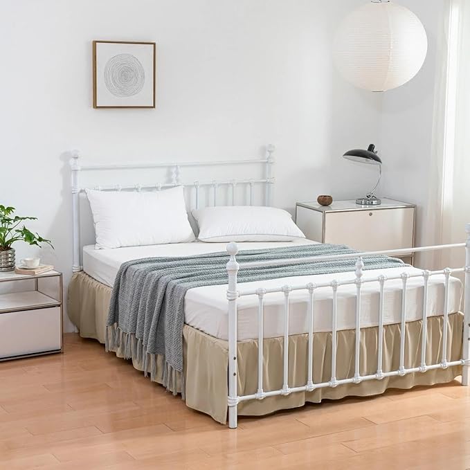 Bed Skirt King Size Ruffled Bed Skirt with Split Corners,12 Inch Drop Dust Ruffle Bed Skirt with Platform, King,12 Inch, Light Camel