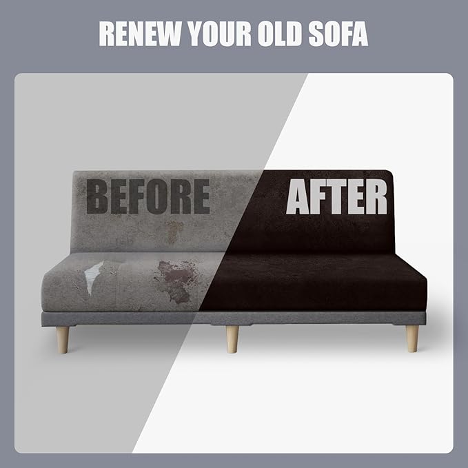 molasofa Leather Like Stretch Futon Slipcover Armless Sofa Cover Furniture Protector with Elastic Bottom, Soft and Washable Futon Cover for Sofa Bed （Larger，Chocolate）