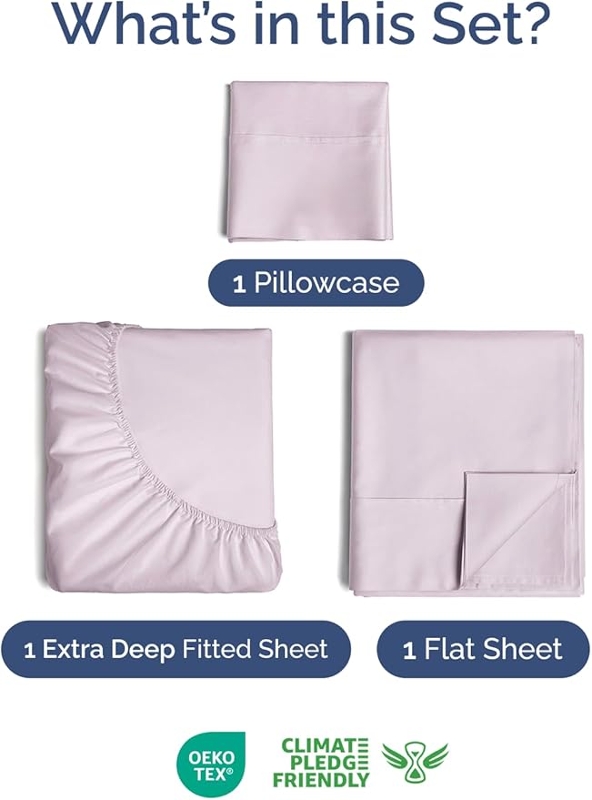 Extra Deep Pocket Twin Sheets - 3 Piece Breathable & Cooling Bed Sheets - Hotel Luxury Sheet Set - Soft, Wrinkle Free & Comfy - Easily Fits Extra Deep Mattresses - Deep Pocket Light Lavender Sheets