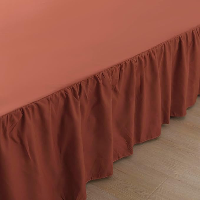 Bed Skirt King Size Ruffled Bed Skirts with Split Corners,14 Inch Drop Dust Ruffle Bed Skirt with Platform, Rust, 14'' King