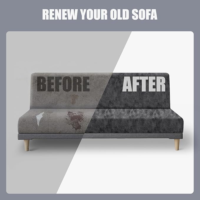 molasofa Leather Like Stretch Futon Slipcover Armless Futon Bed Sofa Cover Furniture Protector with Elastic Bottom, Soft and Washable Futon Cover for Sofa Bed Stay in Place（Medium，Light Grey）
