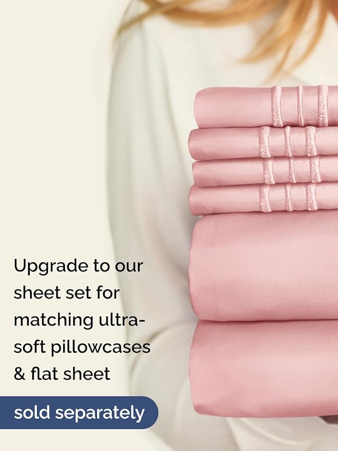 Extra Deep Full Fitted Sheet - Hotel Luxury Single Fitted Sheet Only - Easily Fits 18 inch to 24 inch Mattress - Ultra Soft, Wrinkle & Fade Free w/Extra Deep Pockets - Breathable & Comfy - Baby Pink