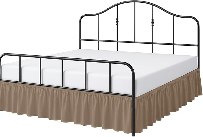 Cottington Lane Ruffled Bed Skirt Queen Size with Split Corner, Brushed Microfiber Hotel Quality Taupe Dust Ruffle, 15 Inch Drop Gathered Bedskirt, Soft and Stylish, Shrinkage and Fade Resistant