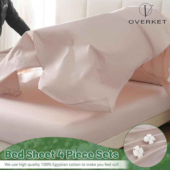 Egyptian Cotton Sheets Full Size 4PCS 1000 Thread Count Sateen Weave Soft Breathable 16-Inch Deep Pocket （Full,Dusty Pink）