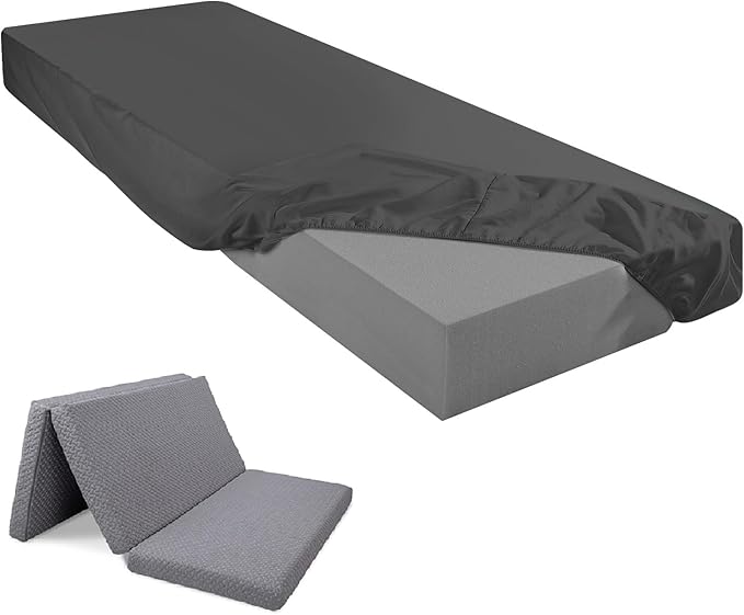 Breling Fitted Sheet (Sheet Only) Compatible with Milliard Trifold Mattress Folding Mattress Fitted Microfiber Bedsheet for Camp Bunk Rvs Bed(Single,6'',Dark Gray)