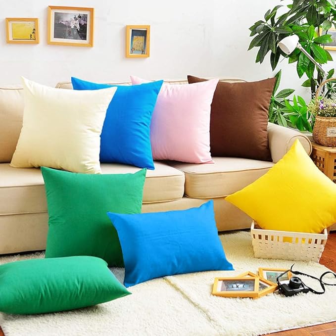 4-Pack 100% Cotton Comfortable Solid Decorative Throw Pillow Case,Thmyo Square Cushion Cover Pillowcase Sublimation Blank Pillow Covers DIY Throw Pillowcase for Sofa Bedroom(16x16 inch/ 40x40cm,Blue)