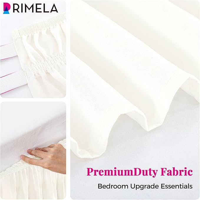 RIMELA Cream White Bed Skirt Queen Size 18 Inch Drop, Wrap Around Elastic Bedskirt, Dust Ruffle for Adjustable Bed Base Machine Washable Easy to Install Bed Skirts