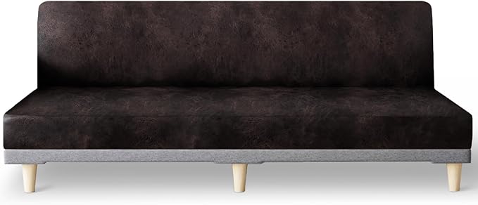 molasofa Leather Like Stretch Futon Slipcover Armless Futon Bed Sofa Cover Furniture Protector with Elastic Bottom, Soft and Washable Futon Cover for Sofa Bed Stay in Place（X Larger，Chocolate）