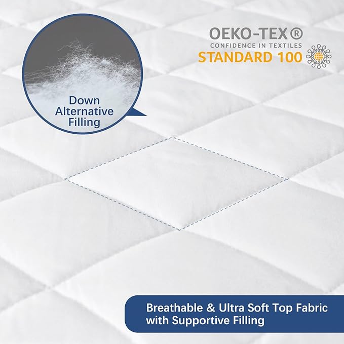 Twin Mattress Pad Protector Waterproof, Absorbent Mattress Pad Twin Cover Quilted Fitted Mattress Protector, Mattress Cover Down Alternative Filling, Deep Pocket Stretches up to 16 Inch White