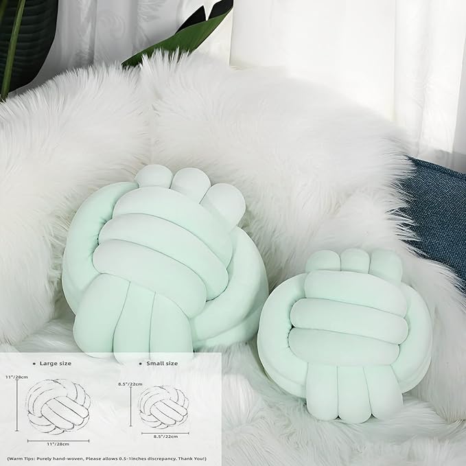 Knot Ball Pillows, Round Throw Pillow Cushion Home Decoration Soft Plush Pillow, Throw Knotted Ball Pillow Handmade Children Room Decoration Round Plush Toy Pillow (Light Green,11"/28cm)