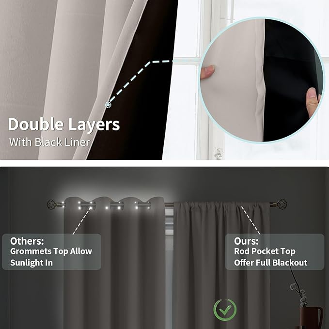 BGment Cashmere Blackout Curtains for Bedroom, Full Room Darkening Thermal Insulated Soundproof Rod Pocket Window Curtains Drapes 72 Inch Length, 2 Panels, Each Panel 42 Inch Wide
