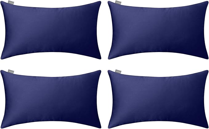 Thmyo 4-Pack 100% Cotton Lumbar Comfortable Solid Decorative Throw Pillow Case Rectangle Cushion Cover Sublimation Blank Pillow Covers Halloween DIY Throw Pillowcase(12x20inch/30x50cm,Dark Blue)