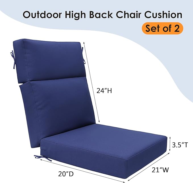Outdoor High Back Chair Cushion Seat Pads, 44 x 21 Inch Water-Repellent & Fade-Resistant Patio Furniture Cushions with Ties for Adirondack, Rocking Chairs, Navy