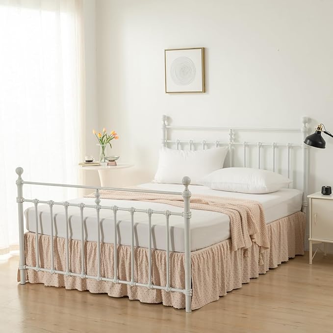 Tufted Dot Bed Skirt Queen Size,Ruffled Bed Skirt with Split Corners, Queen Bed Skirt 12 Inch Drop, Boho Queen Size Bed Skirt Cream for Ruffled Bed Skirt with Split Corners, Bed Skirts Queen Size