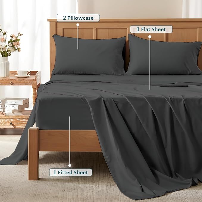 California King Sheet Set - Luxury 338 Thread Count 100% Egyptian Cotton Sateen, Deep Pocket Sheets with All Around Elastic for a, Hotel Quality Bedding Set (Dark Grey Solid)