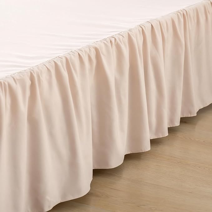 Bed Skirt King Size Ruffled Bed Skirts with Split Corners,12 Inch Drop Dust Ruffle Bed Skirt with Platform, Cream, 12" King