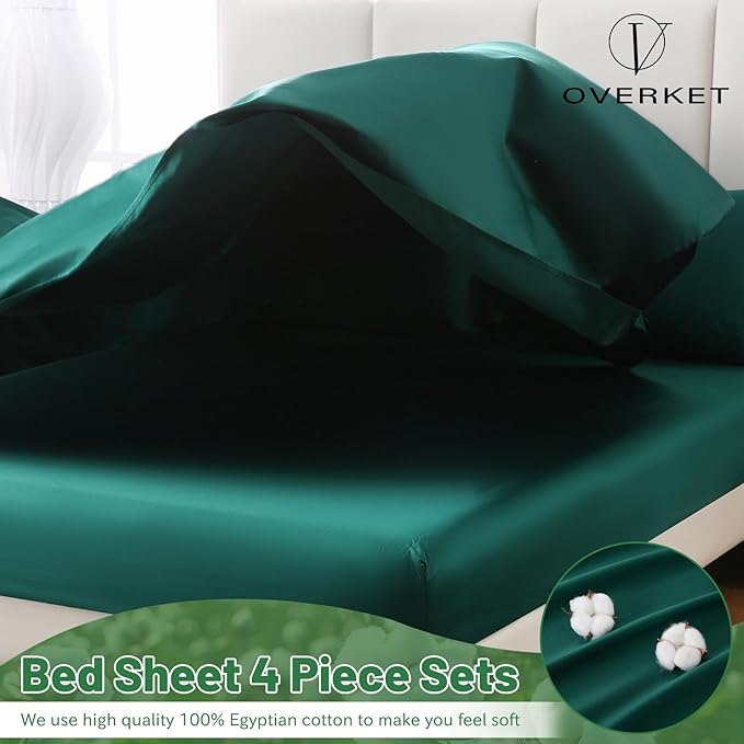Egyptian Cotton Sheets Full Size 4PCS 1000 Thread Count Sateen Weave Soft Breathable 16-Inch Deep Pocket （Full,Dark Green）
