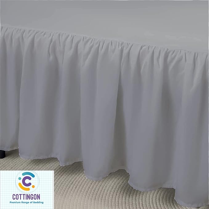 Cottingon Ruffled Bed Skirt with Split Corners-Dust Ruffle - 21" Drop 100% Microfiber Soft,Sheen & Luxurious Look - Bed Skirts (Light Grey -Full)