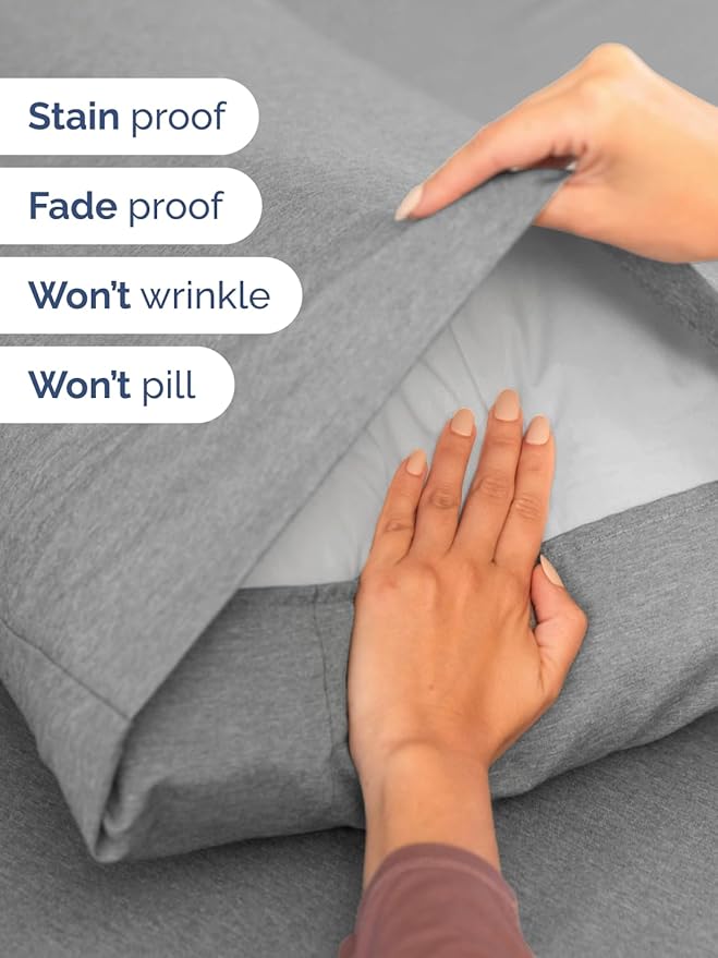 Extra Deep Pocket Queen Sheet Set - 4 Piece Breathable & Cooling Bed Sheets - Hotel Luxury Sheet Set - Ultra Soft, Wrinkle Free & Comfy - Fits Extra Deep Mattresses - Deep Pocket Heathered Grey Sheets