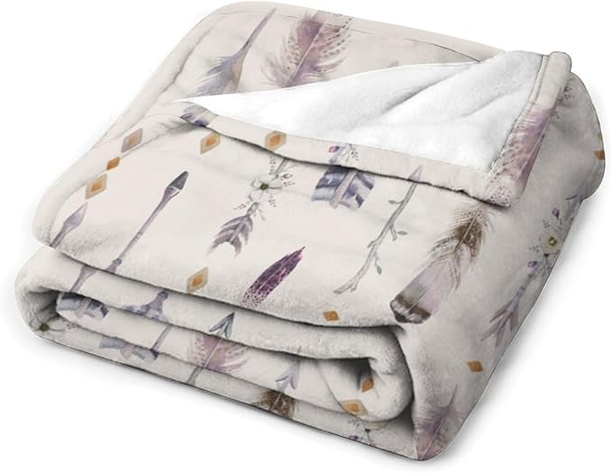 Boho Tribe Blanket, Bohemian Aztec Ethnic Tribe Native Tribal Arrows Feathers Print Pattern Throw Blanket for for Chair Bed Sofa Couch 50"x60"