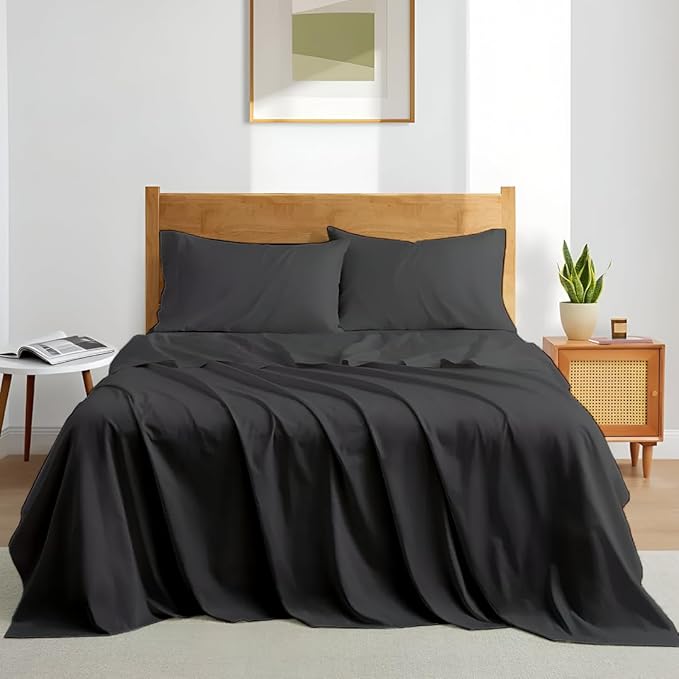 XL Twin Sheets Set - Luxury 338 Thread Count 100% Egyptian Cotton Sateen, Twin XL Sheet Set with All Around Elastic for a, Hotel Quality Bedding (Dark Grey Solid)