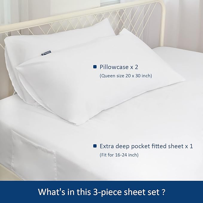 Moonsea Full Size Air Mattress Sheet Set - 3 Pieces Extra Deep Pocket Full Sheet Set 16 to 24 inch - Sheets with Pocket on Side - Easily Fits Extra Deep Pillow Top Air Mattress-White