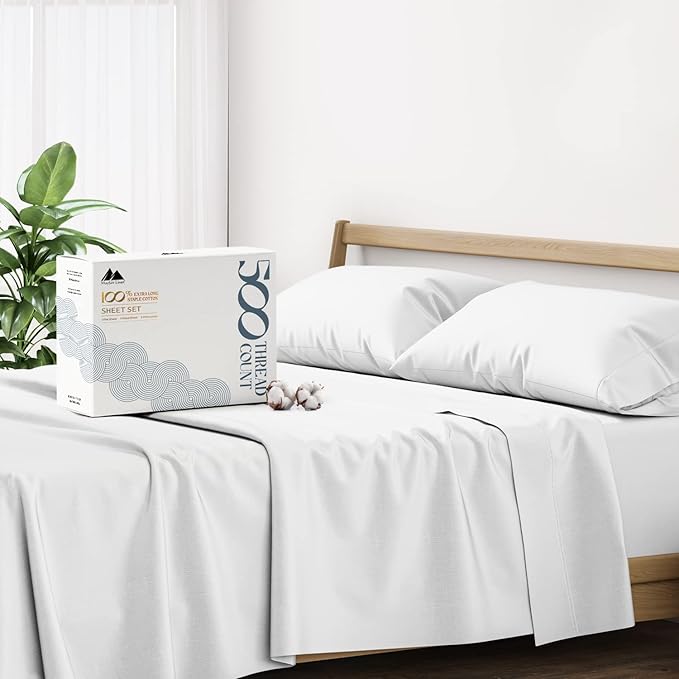 Mayfair Linen 100% Cotton Bed Sheets King Sheet Set - 500 Thread Count Sheets King Size 4 PC Set (Silver), Soft, Cooling, Hotel-Quality 16" Deep Pocket Sateen Cotton Bedsheet for Hot Sleepers